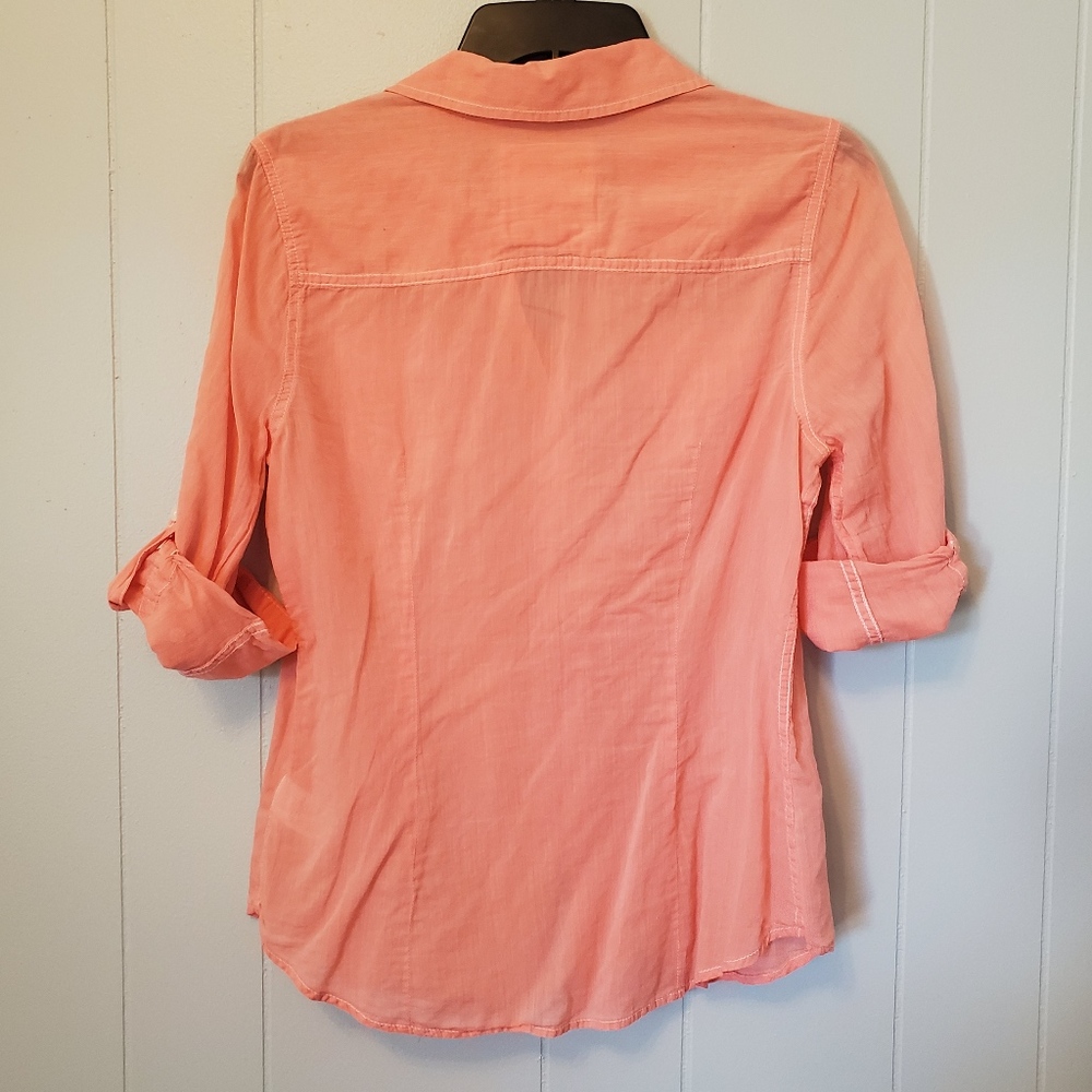 SO | Perfect Shirt Coral Lightweight Button Down Cuffed Sleeve Cotton Shirt - L - Picture 4 of 4